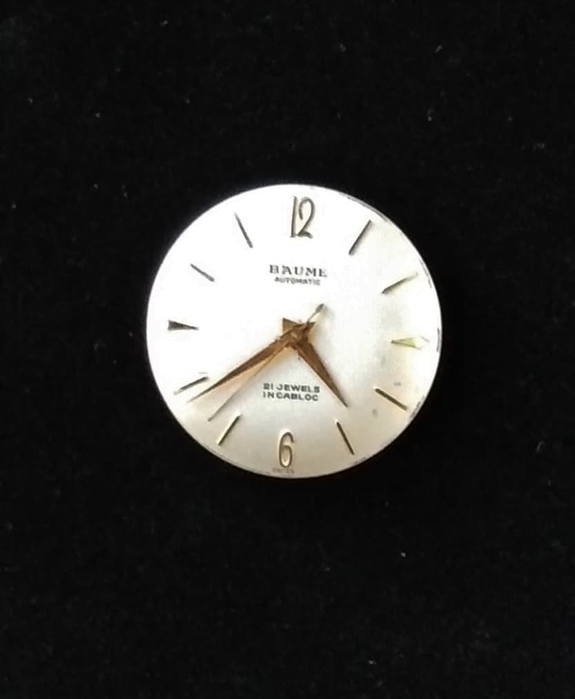 Vintage Baume & Mercier 21-Jewel Automatic Movement & Dial - For Parts/Repair - Very Good Dial & Gold Hands
